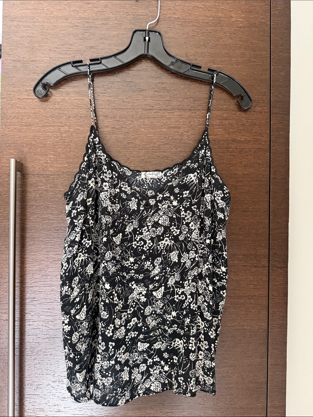 Free People Black Floral Scalloped-Edge Camisole